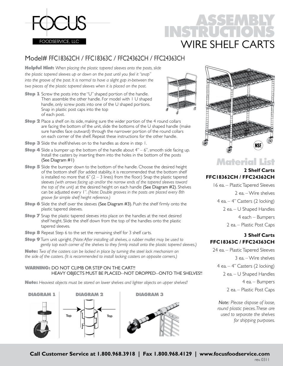 Focus Foodservice FFC24363CH WIRE SHELF CARTS - Assembly Instructions User Manual | 2 pages