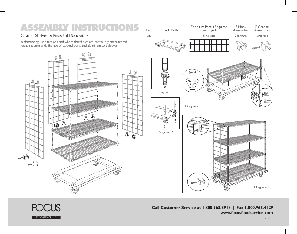 Assembly instructions | Focus Foodservice Enclosure Panels on Wire Shelving with Aluminum Truck Dolly - Specification Sheets User Manual | Page 2 / 4