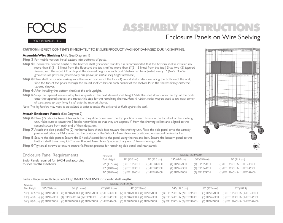 Focus Foodservice Enclosure Panels on Wire Shelving - Assembly Instructions User Manual | 4 pages