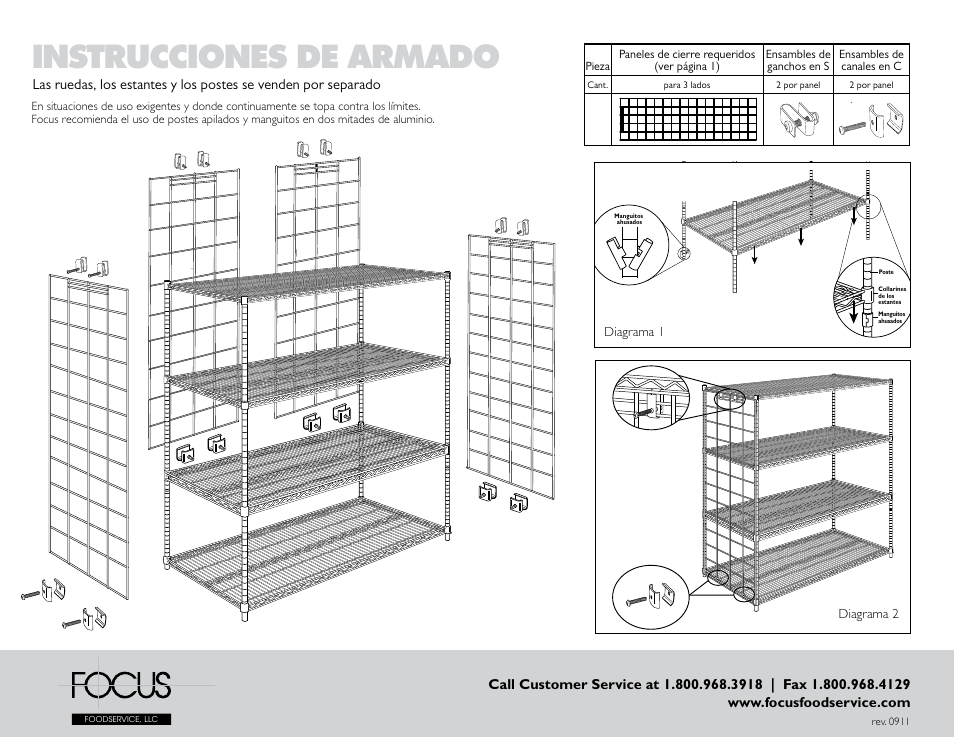 Instrucciones de armado | Focus Foodservice Enclosure Panels on Wire Shelving - Assembly Instructions User Manual | Page 4 / 4