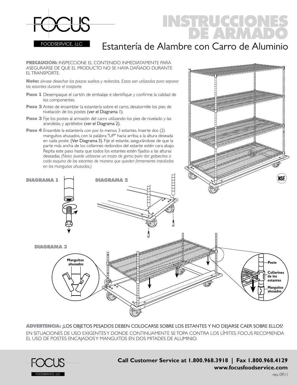 Instrucciones de armado, Estantería de alambre con carro de aluminio | Focus Foodservice Shelving Wire - Assembly Instructions User Manual | Page 6 / 7