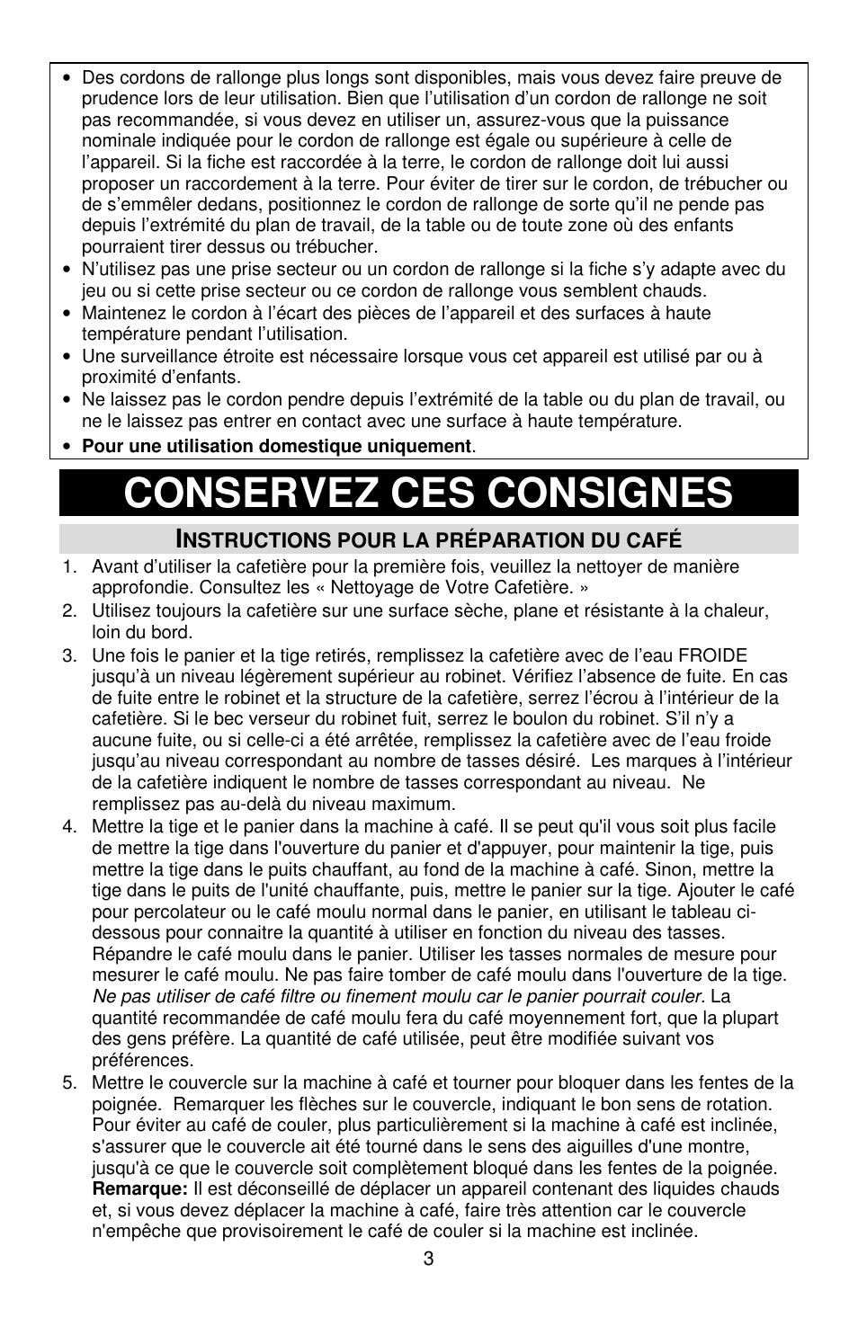 Conservez ces consignes | Focus Foodservice West Bend Commercial Aluminum Coffeemakers - Use & Care es User Manual | Page 11 / 84