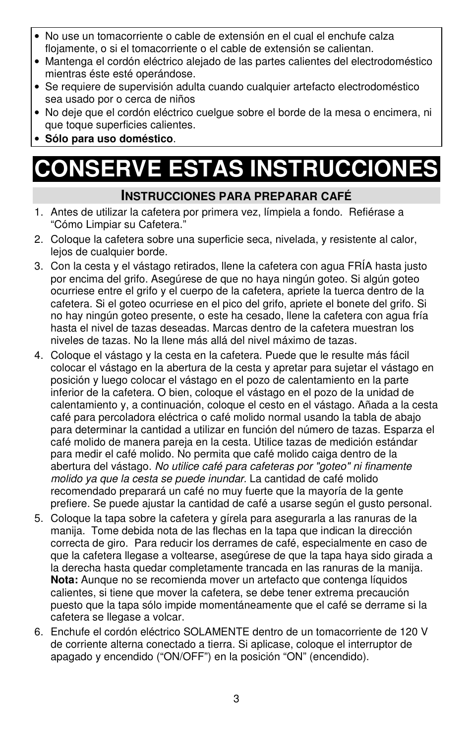 Conserve estas instrucciones | Focus Foodservice West Bend Commercial Aluminum Coffeemakers - Use & Care es User Manual | Page 18 / 84