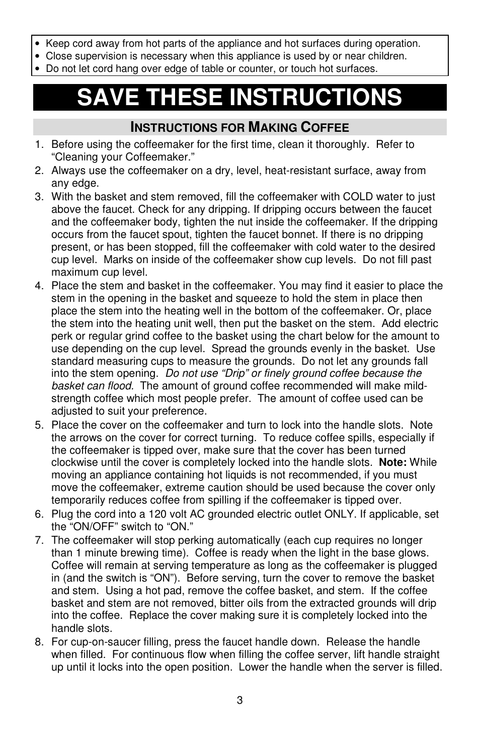 Save these instructions | Focus Foodservice West Bend Commercial Aluminum Coffeemakers - Use & Care es User Manual | Page 27 / 84