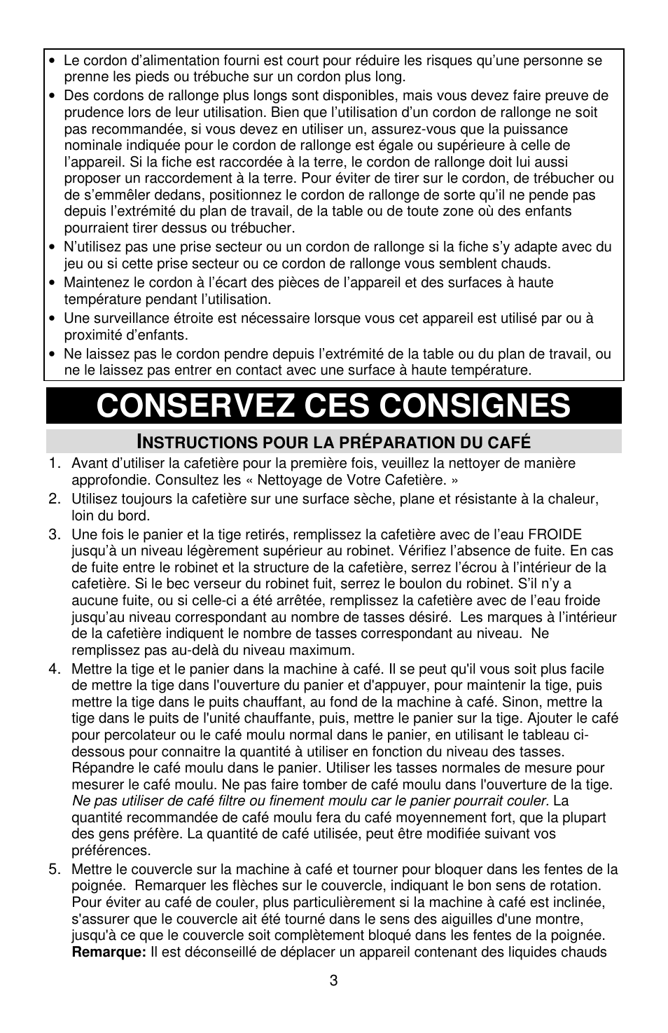 Conservez ces consignes | Focus Foodservice West Bend Commercial Aluminum Coffeemakers - Use & Care es User Manual | Page 34 / 84