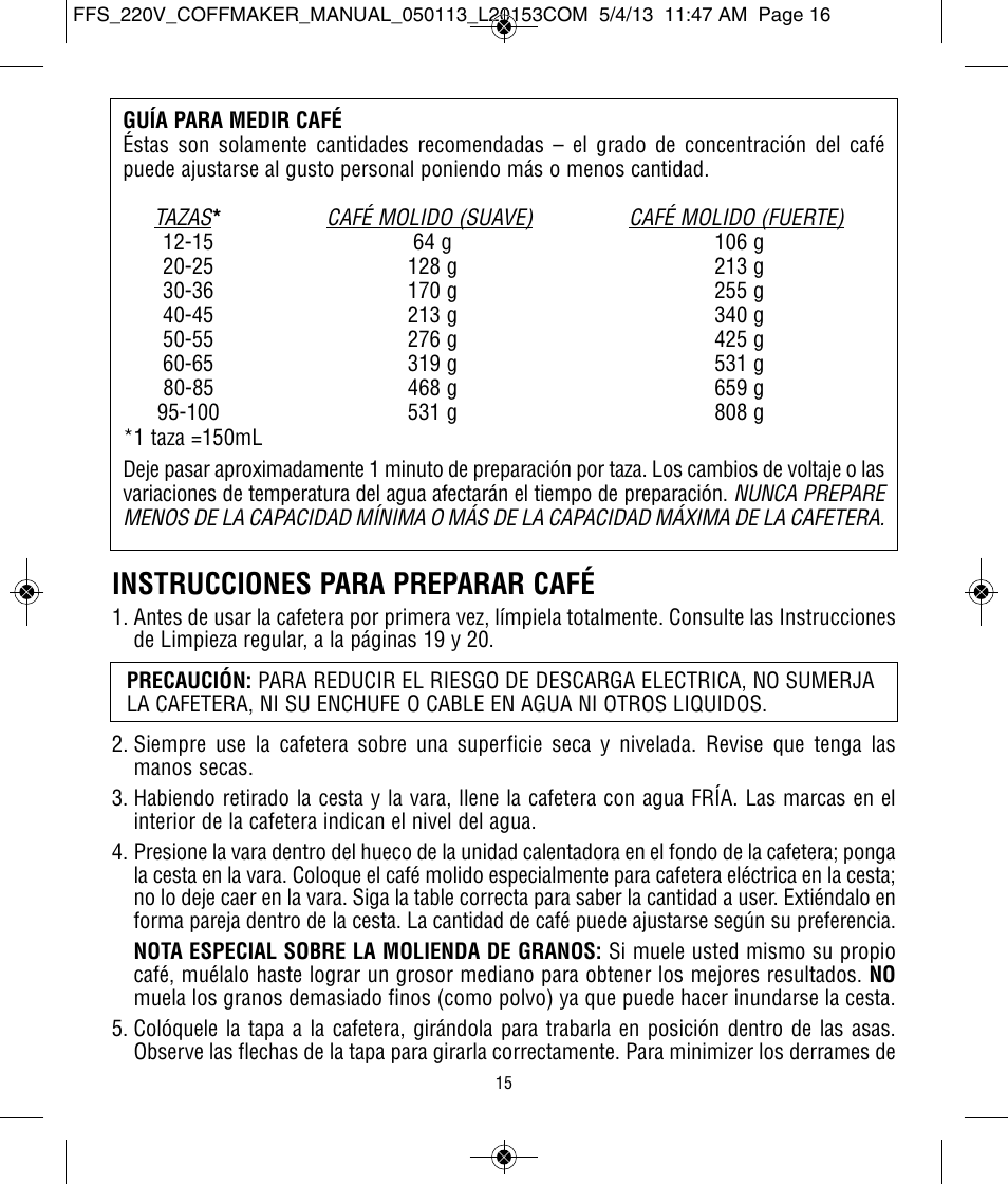 Instrucciones para preparar café | Focus Foodservice West Bend Commercial Aluminum Coffeemakers - Use & Care es User Manual | Page 64 / 84