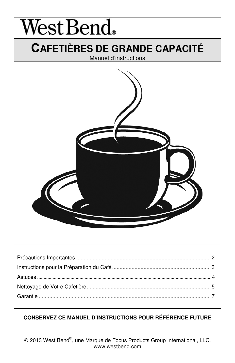 Afetières de grande capacité | Focus Foodservice West Bend Commercial Aluminum Coffeemakers - Use & Care es User Manual | Page 9 / 84