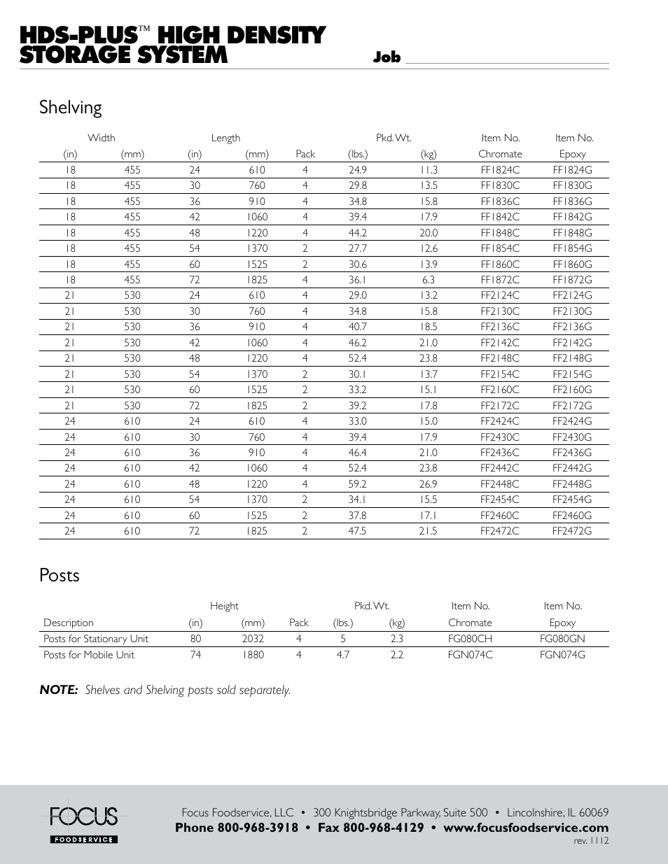 Hds-plus, High density storage system, Posts | Shelving | Focus Foodservice HDS-PluS HigH DenSity Storage SyStem - Specification Sheets User Manual | Page 4 / 4