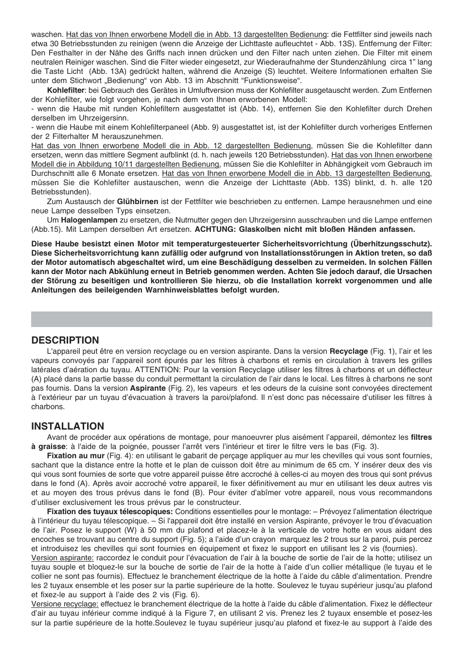 Francais, Description, Installation | Zanussi ZHC 911 N 1 User Manual | Page 4 / 8