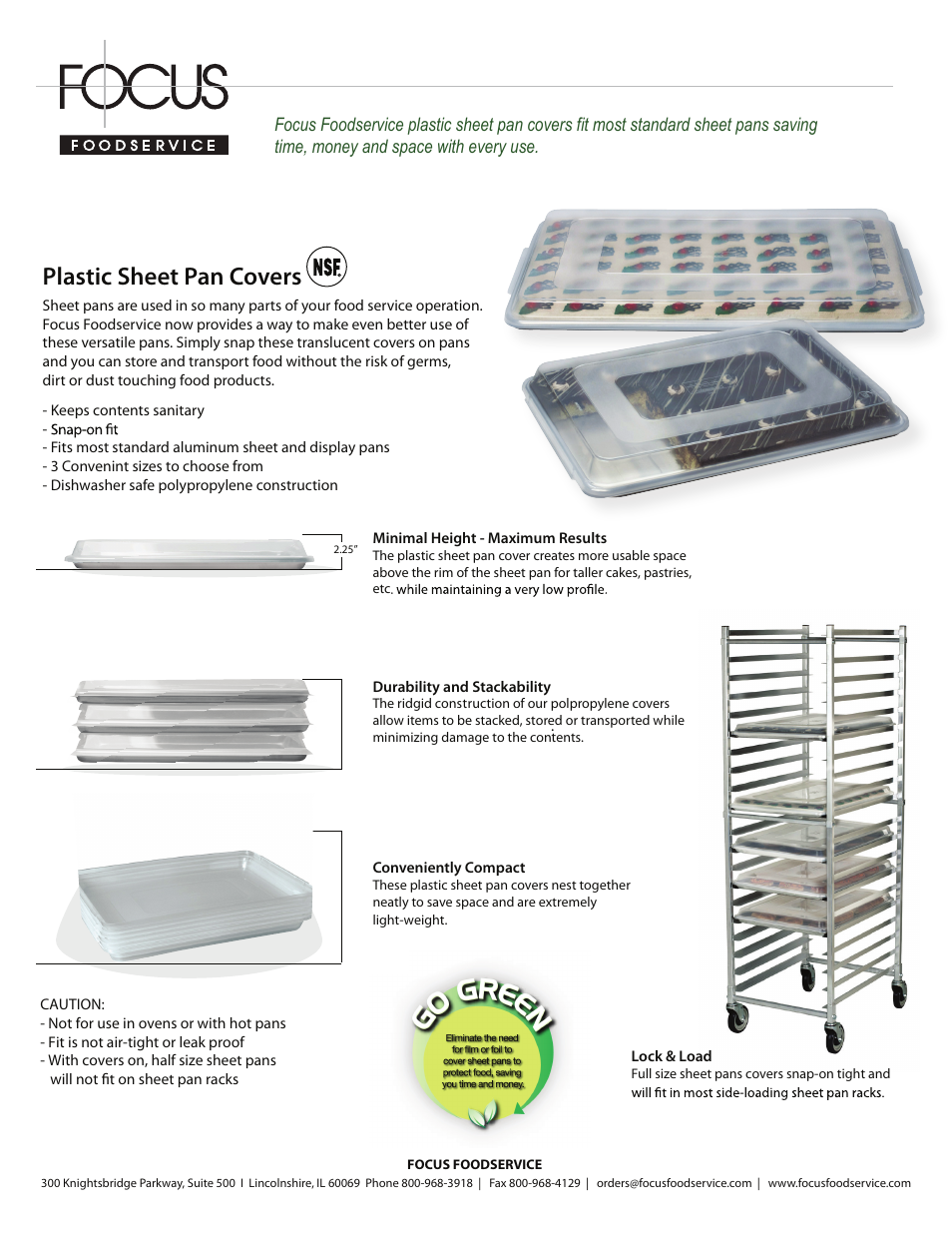 Focus Foodservice Plastic Sheet Pan Covers - Specification Sheets User Manual | 1 page