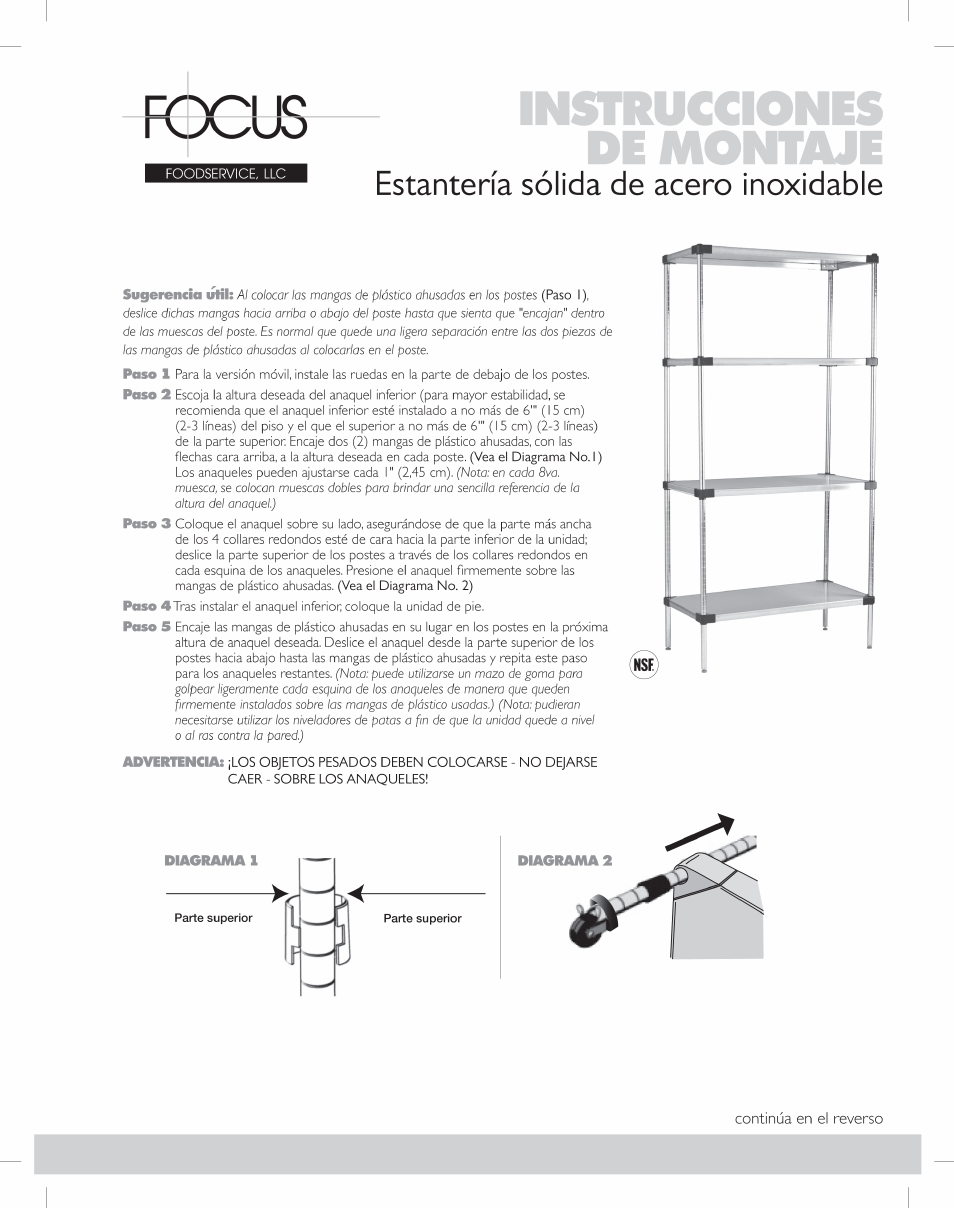 Focus Foodservice Shelving Solid STAINLESS STEEL - Assembly Instructions User Manual | Page 3 / 11