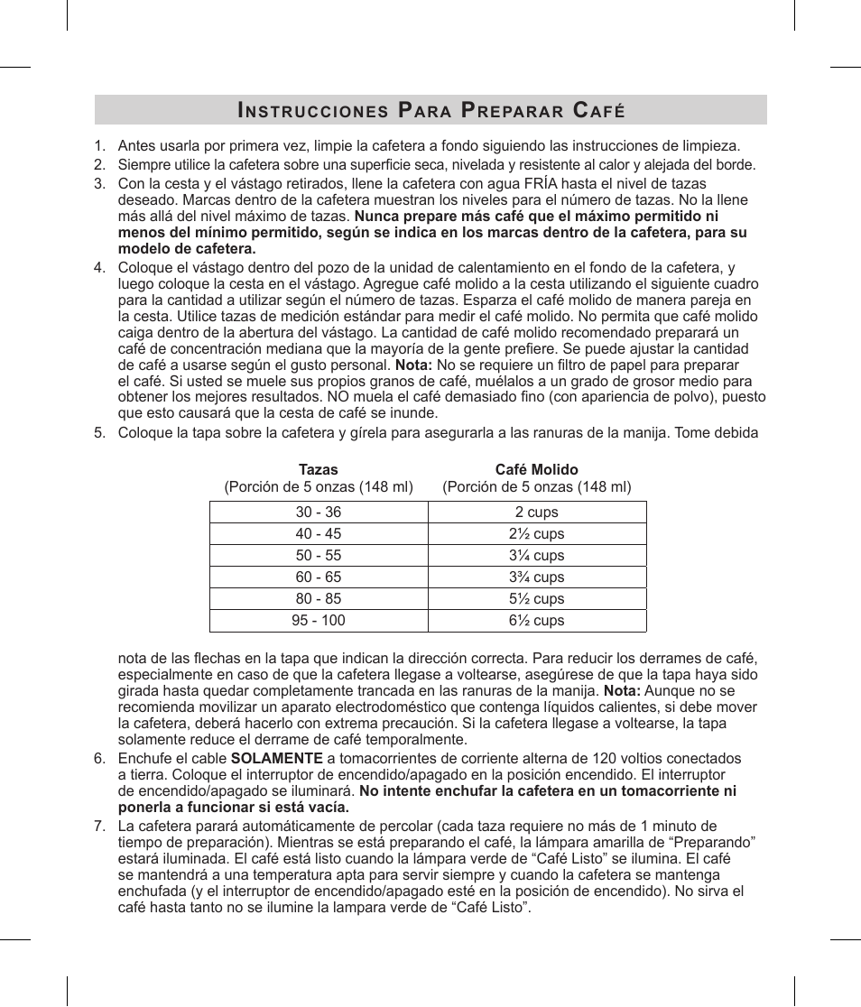 Focus Foodservice Regalware Food Service Aluminum and Black Satin-Finish Coffeemakers [58000R Series] - Use & Care es User Manual | Page 18 / 24