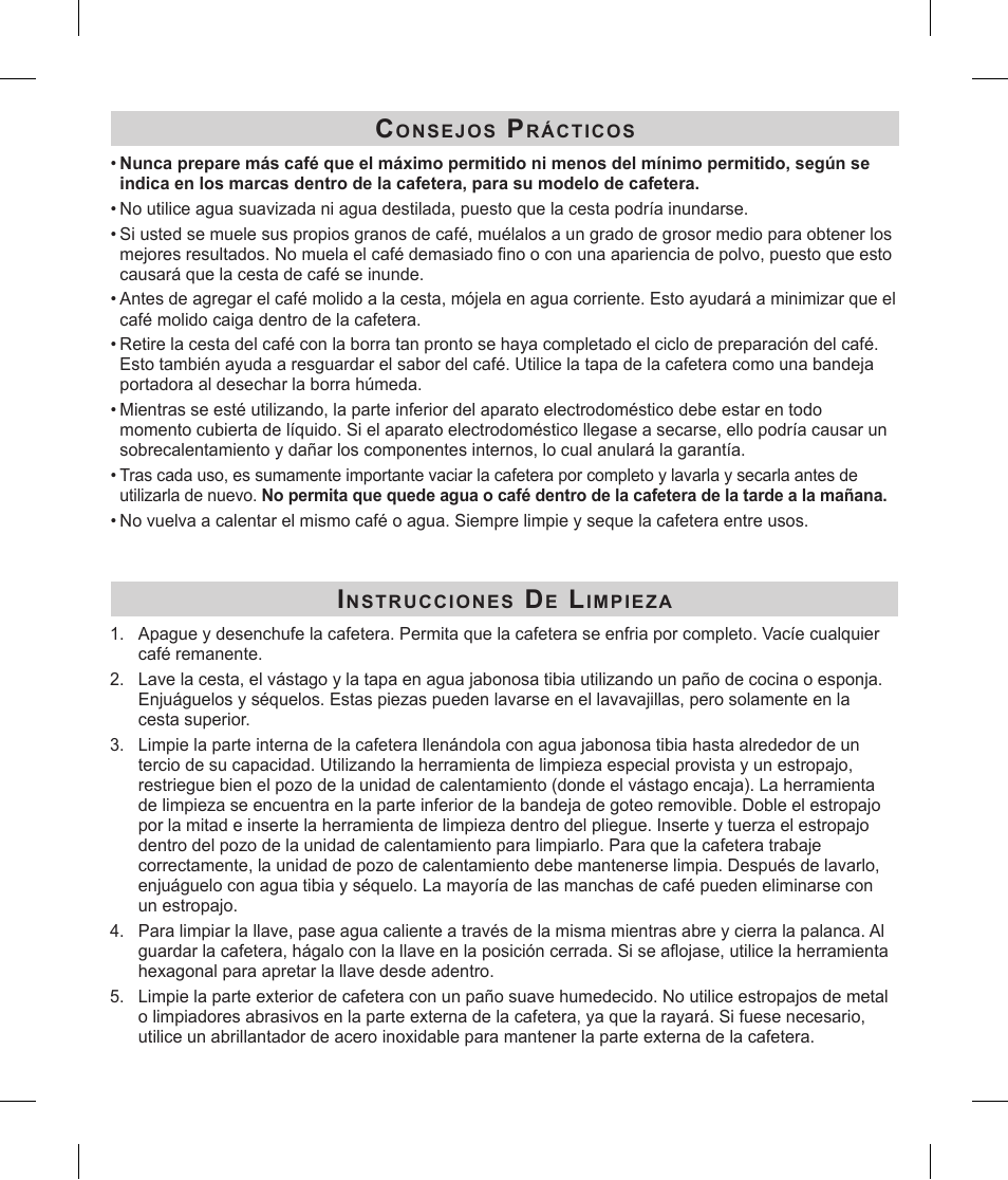 Focus Foodservice Regalware Food Service Aluminum and Black Satin-Finish Coffeemakers [58000R Series] - Use & Care es User Manual | Page 20 / 24