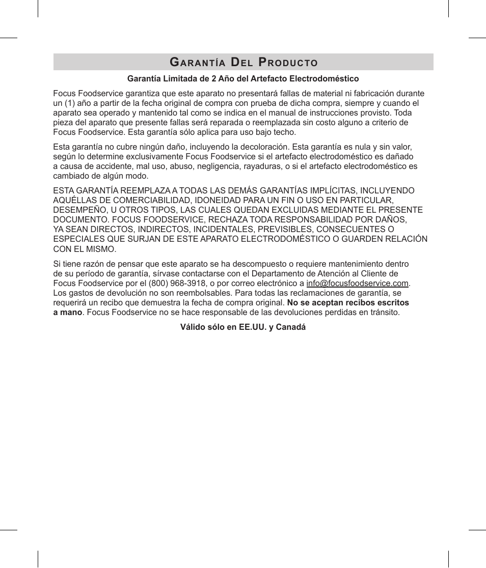 Focus Foodservice Regalware Food Service Aluminum and Black Satin-Finish Coffeemakers [58000R Series] - Use & Care es User Manual | Page 22 / 24