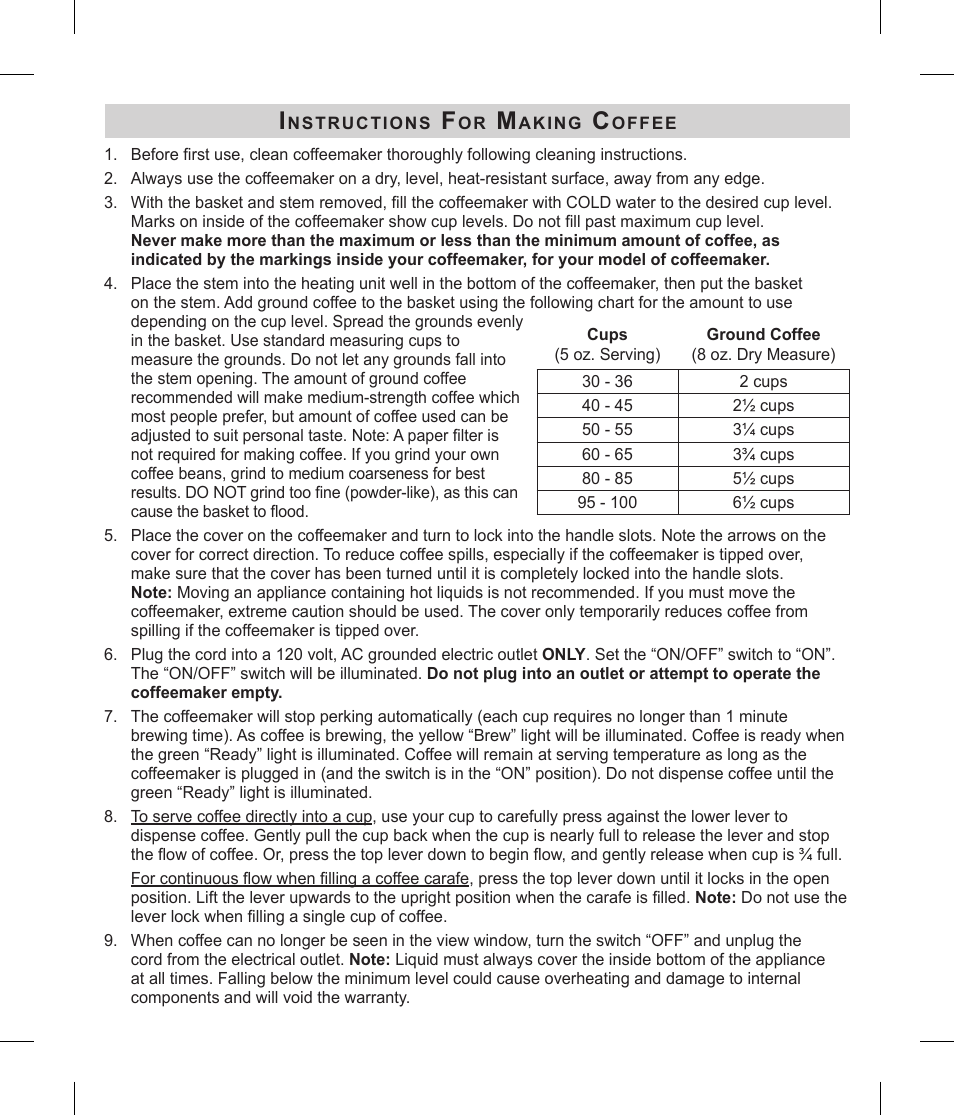 Focus Foodservice Regalware Food Service Aluminum and Black Satin-Finish Coffeemakers [58000R Series] - Use & Care es User Manual | Page 4 / 24