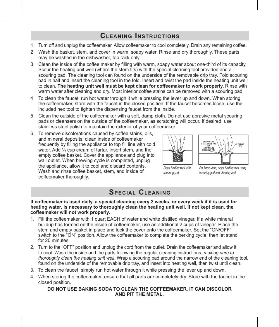 Focus Foodservice Regalware Food Service Aluminum and Black Satin-Finish Coffeemakers [58000R Series] - Use & Care es User Manual | Page 6 / 24