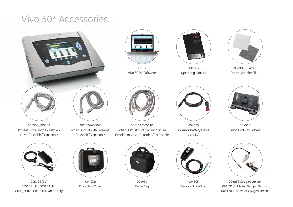 Vivo 50* accessories | GE Healthcare Vivo 50 Accessories User Manual | Page 2 / 4