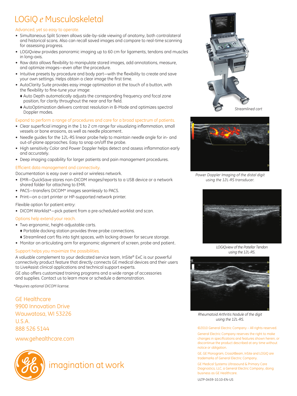 Imagination at work, Logiq e musculoskeletal | GE Healthcare LOGIQ e for Musculoskeletal Ultrasound User Manual | Page 2 / 2