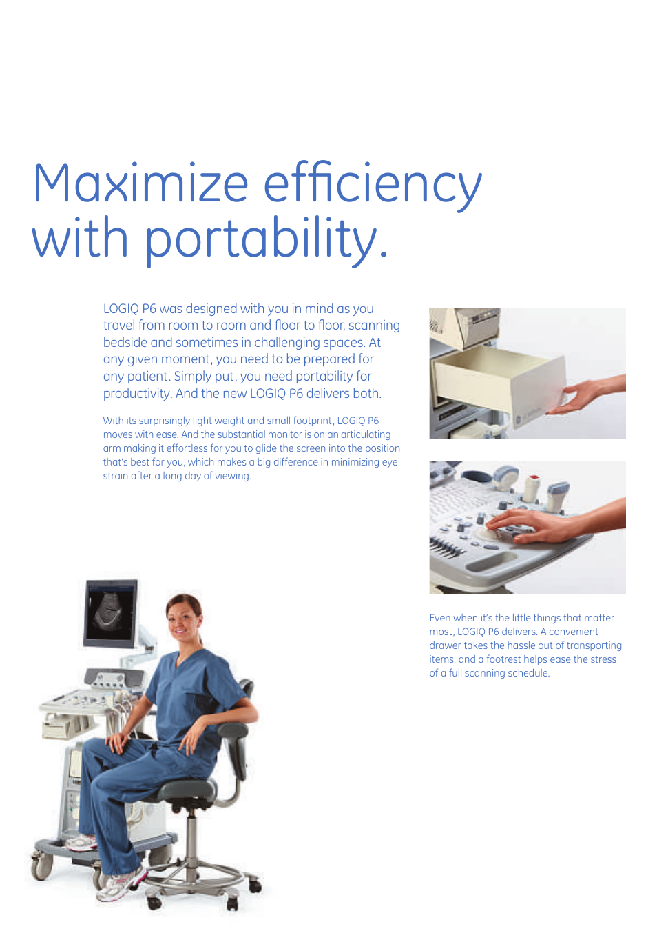 Maximize efﬁciency with portability | GE Healthcare LOGIQ P6 User Manual | Page 6 / 8