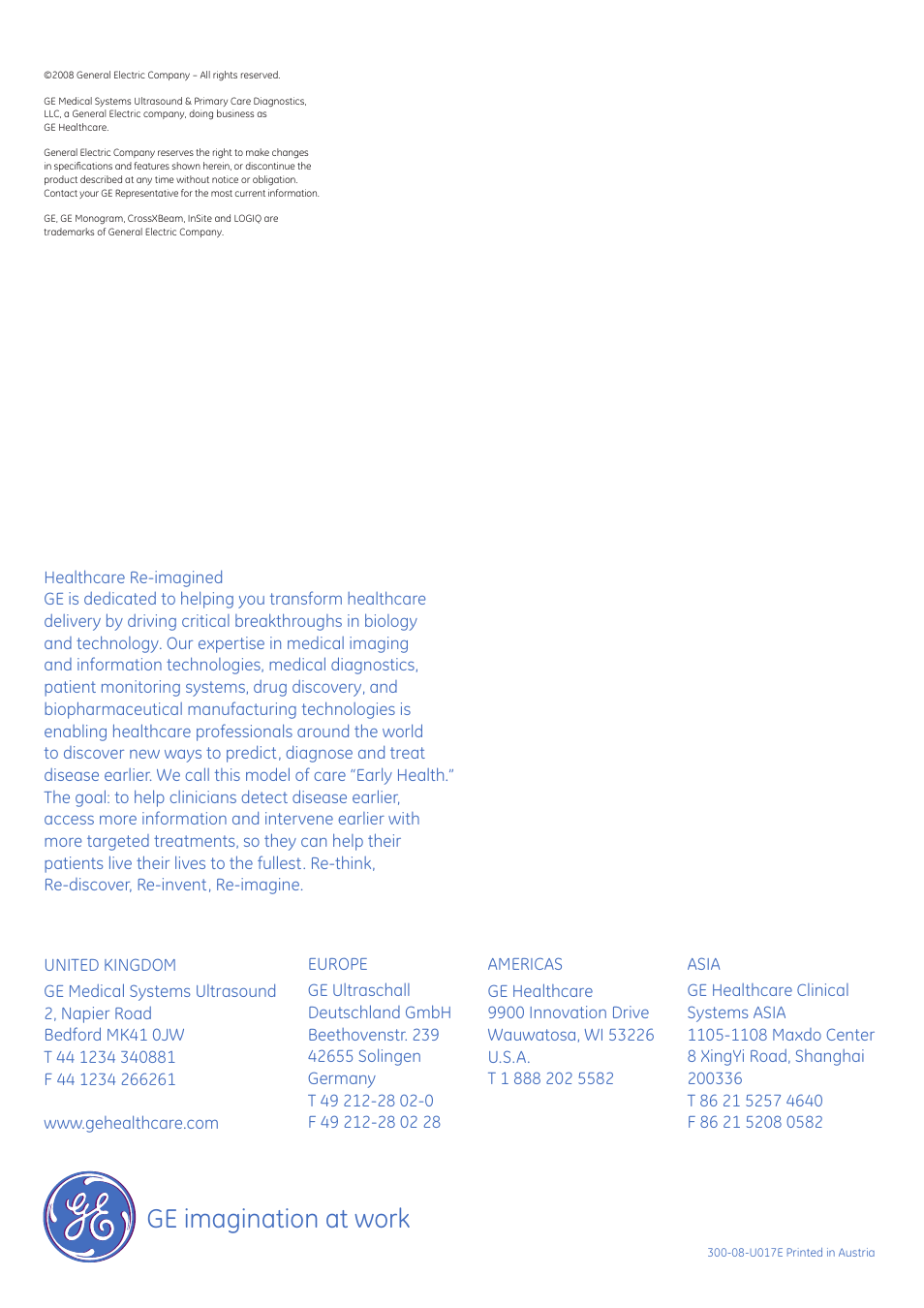 Ge imagination at work | GE Healthcare LOGIQ P6 User Manual | Page 8 / 8