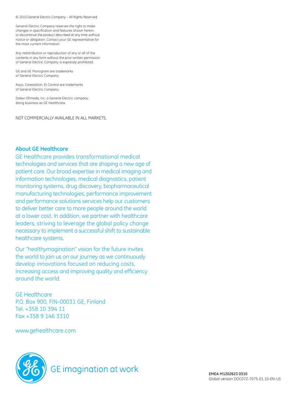 GE Healthcare Et Control for the Aisys Carestation User Manual | Page 6 / 6
