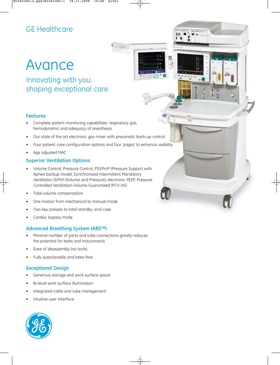 GE Healthcare Avance User Manual | 8 pages