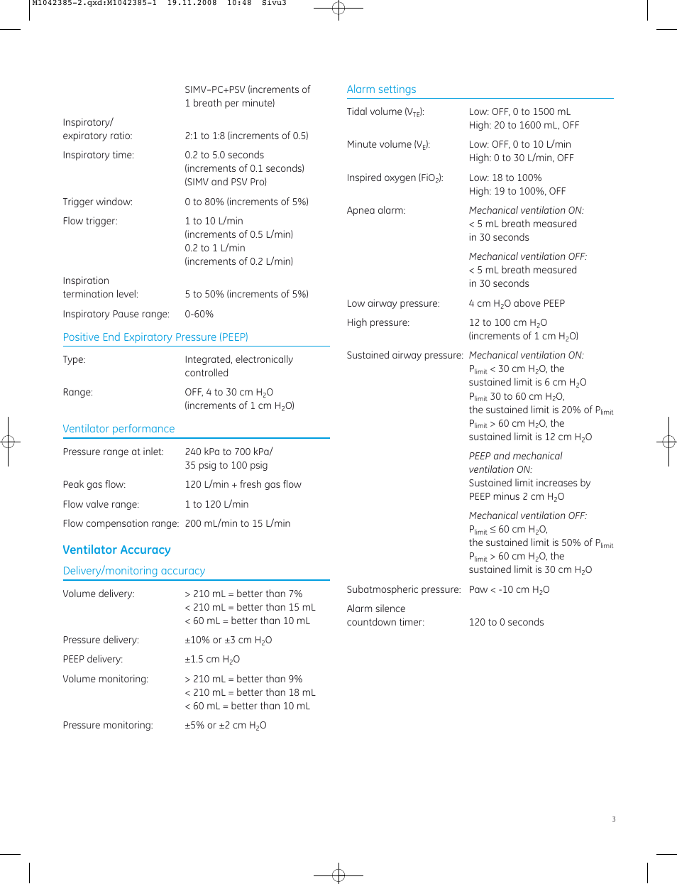 Ventilator accuracy | GE Healthcare Avance User Manual | Page 3 / 8
