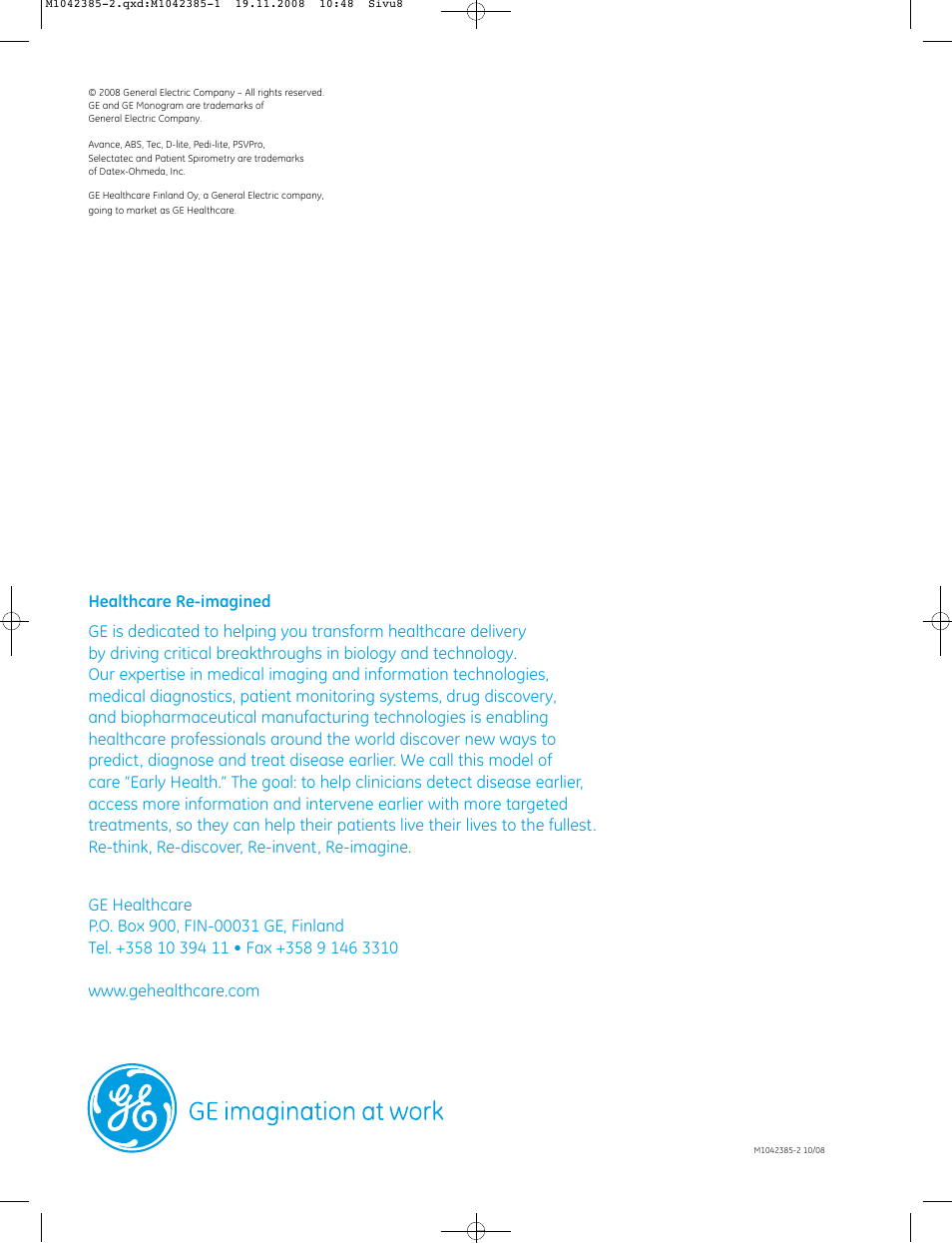 GE Healthcare Avance User Manual | Page 8 / 8