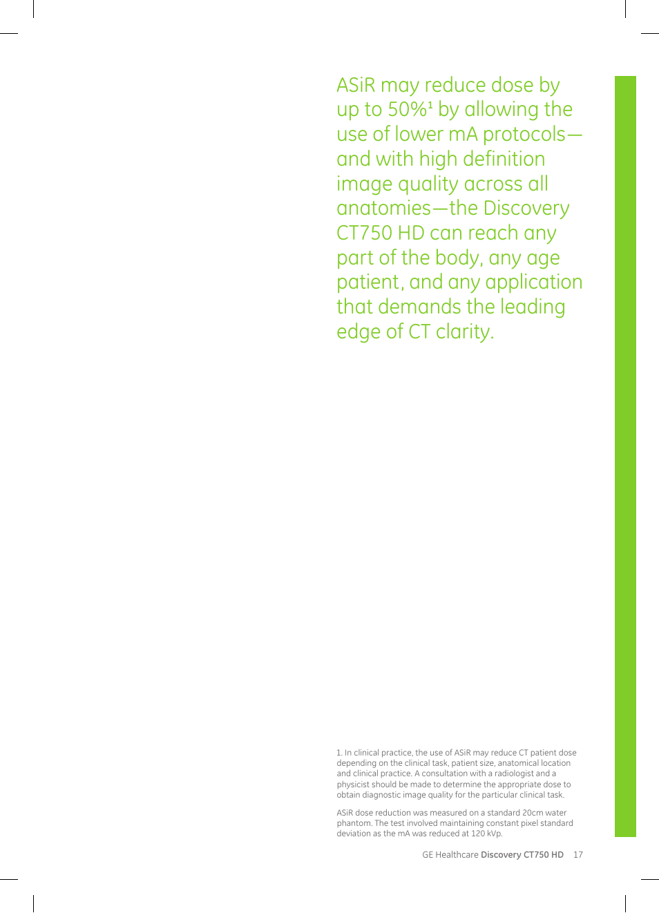 Asir may reduce dose by up to 50 | GE Healthcare Discovery CT750 HD User Manual | Page 17 / 49