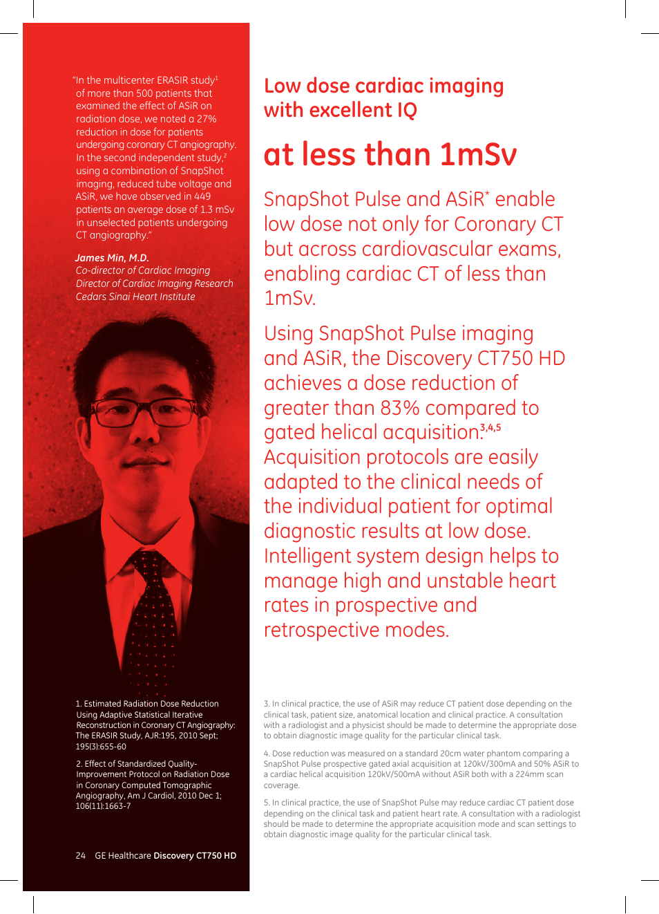 At less than 1msv, Low dose cardiac imaging with excellent iq, Snapshot pulse and asir | GE Healthcare Discovery CT750 HD User Manual | Page 24 / 49