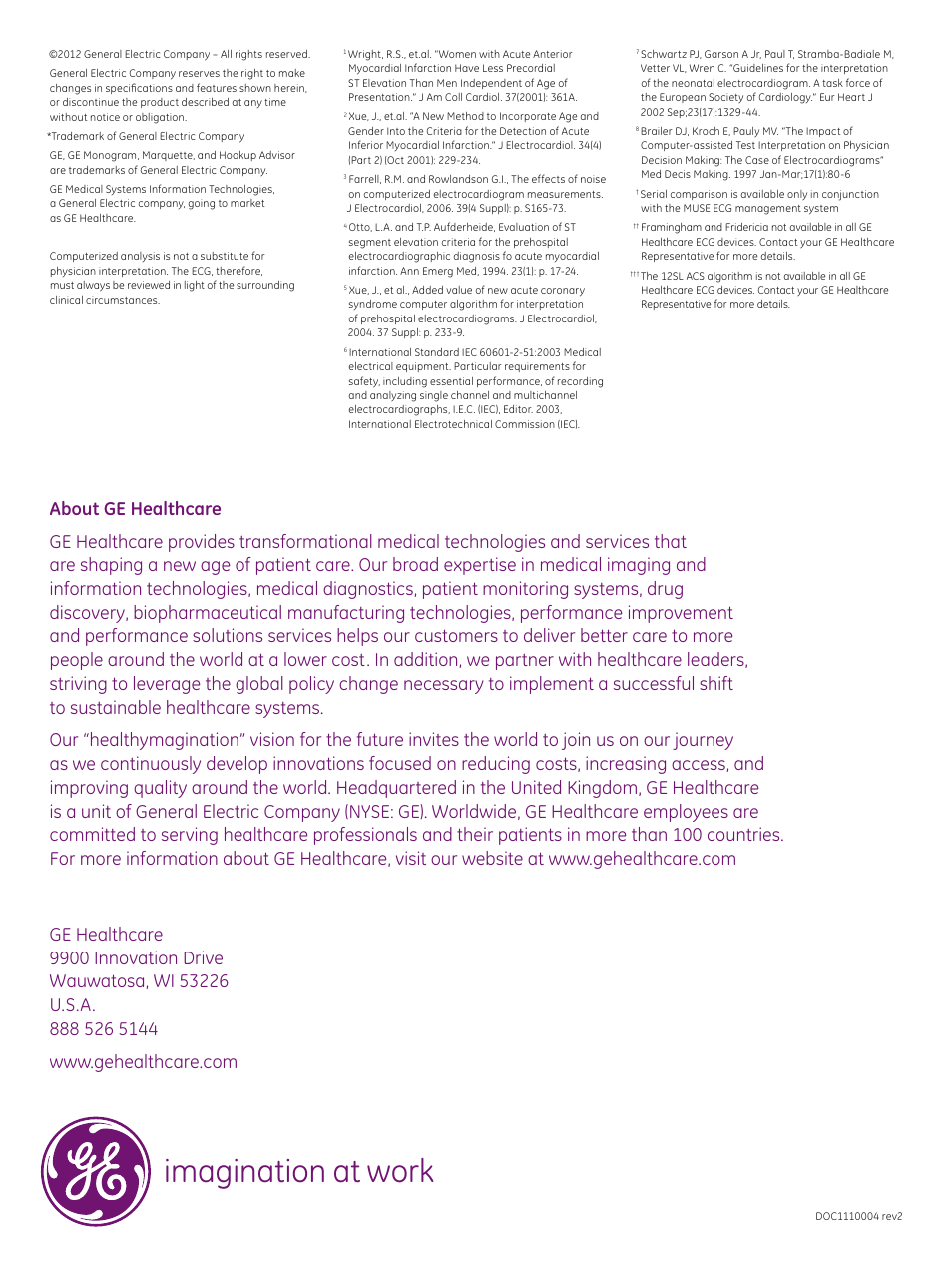 Imagination at work | GE Healthcare Marquette 12SL ECG User Manual | Page 4 / 4