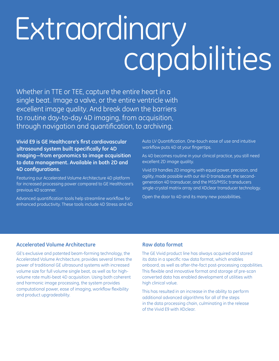 Extraordinary capabilities for every day | GE Healthcare Vivid E9 with XDclear User Manual | Page 2 / 8