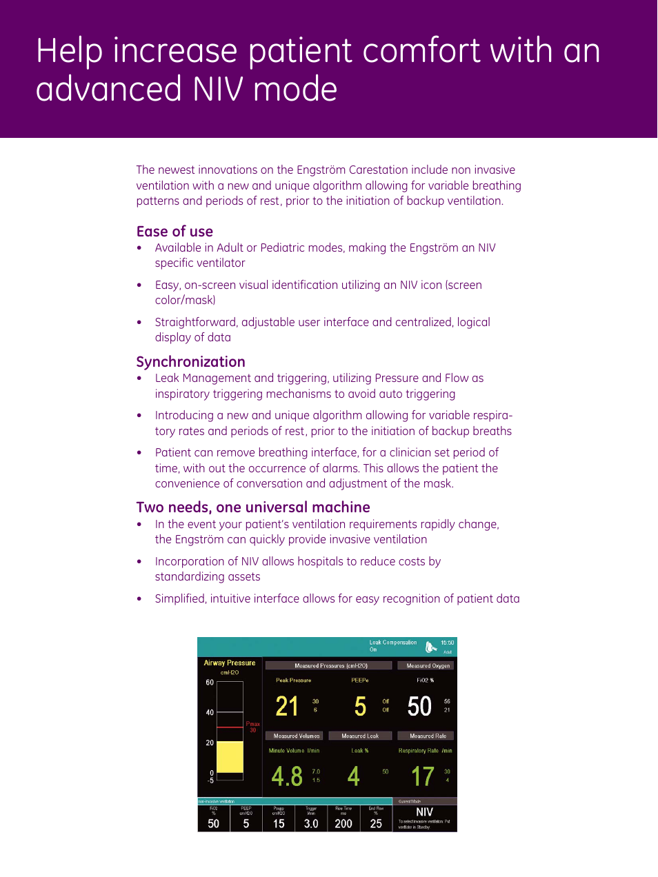 GE Healthcare Non Invasive Ventilation (NIV) For the Engström Ventilator User Manual | Page 2 / 6