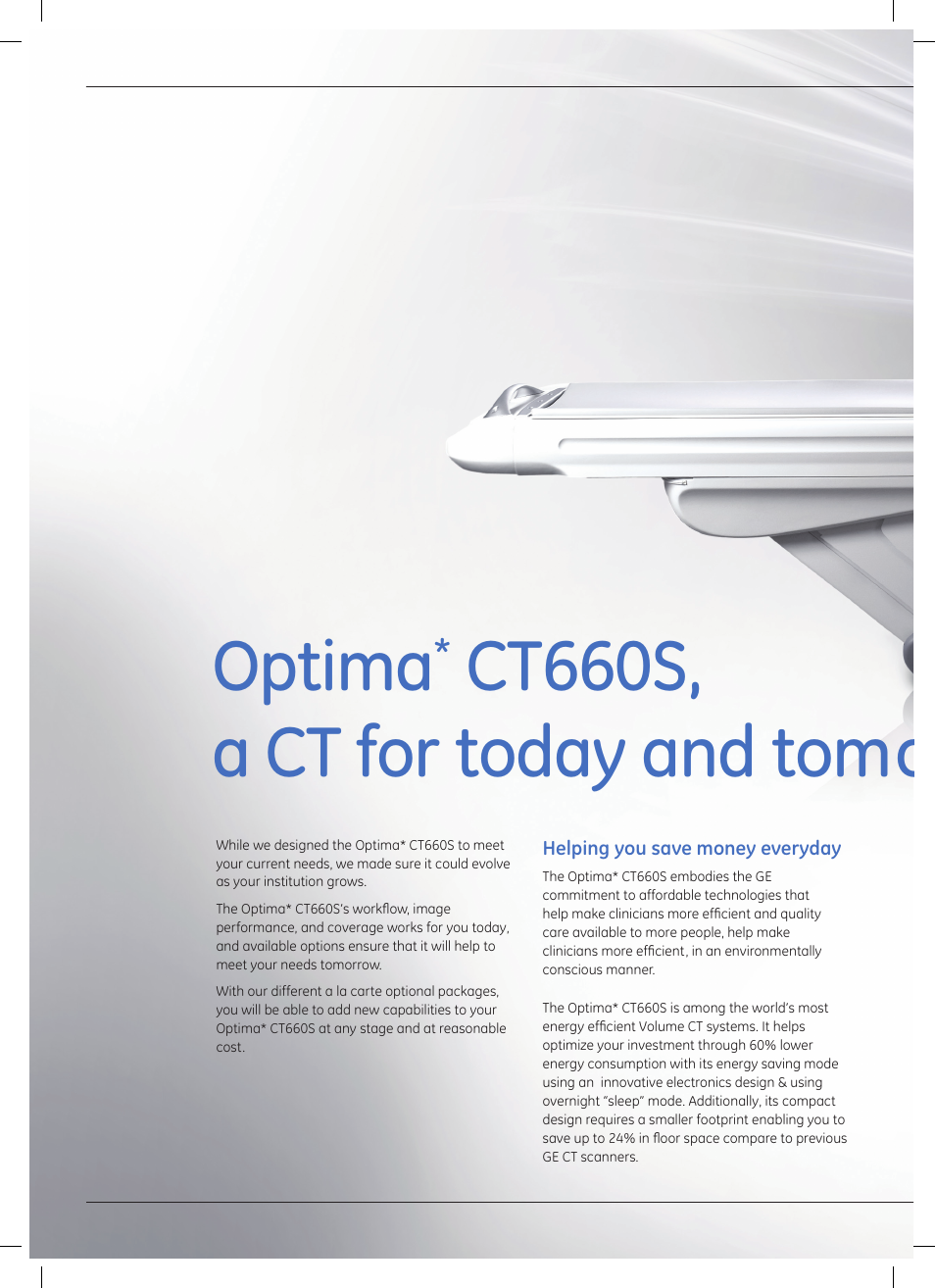 Optima, Ct660s, a ct for today and tomorrow | GE Healthcare Optima CT660S User Manual | Page 14 / 18