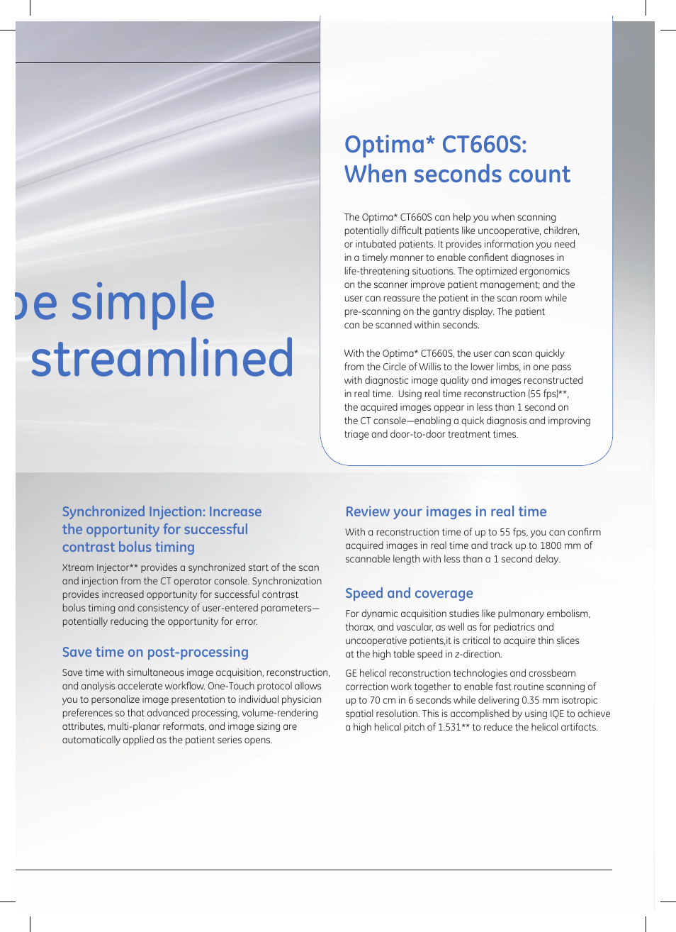 Optima* ct660s: when seconds count | GE Healthcare Optima CT660S User Manual | Page 7 / 18