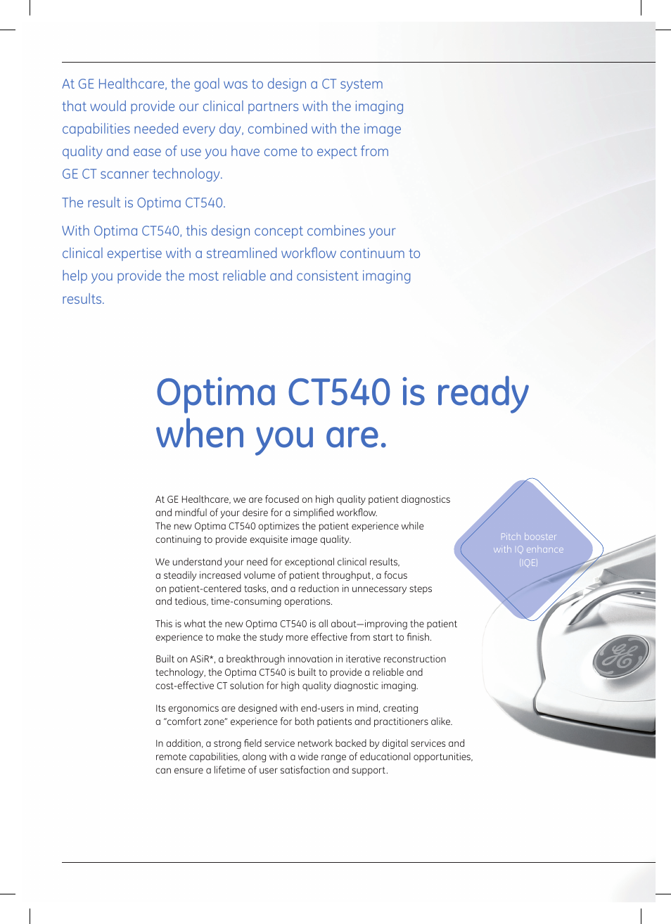 Optima ct540 is ready when you are | GE Healthcare Optima CT540 User Manual | Page 2 / 20