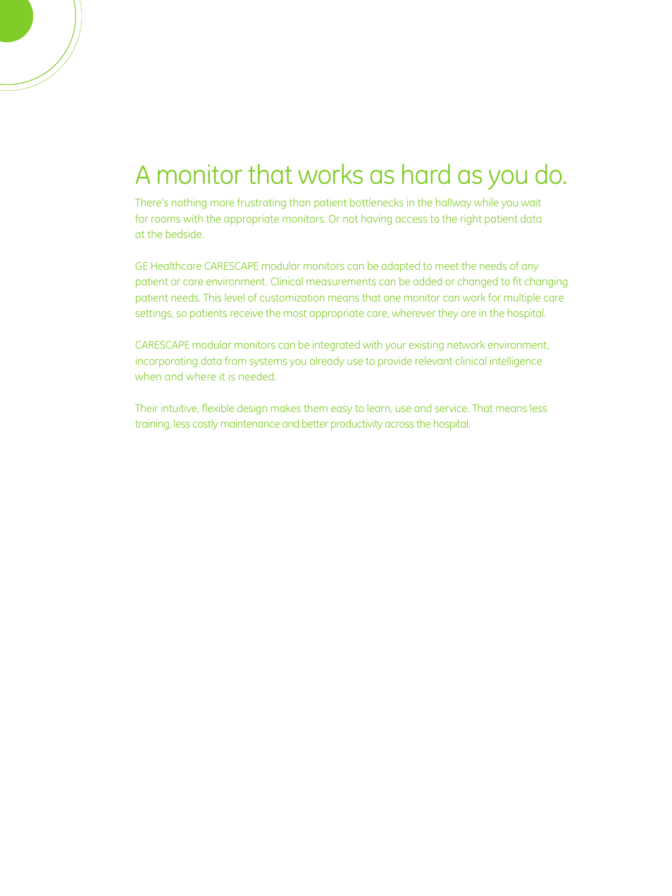 A monitor that works as hard as you do | GE Healthcare CARESCAPE Modular Monitors User Manual | Page 10 / 12