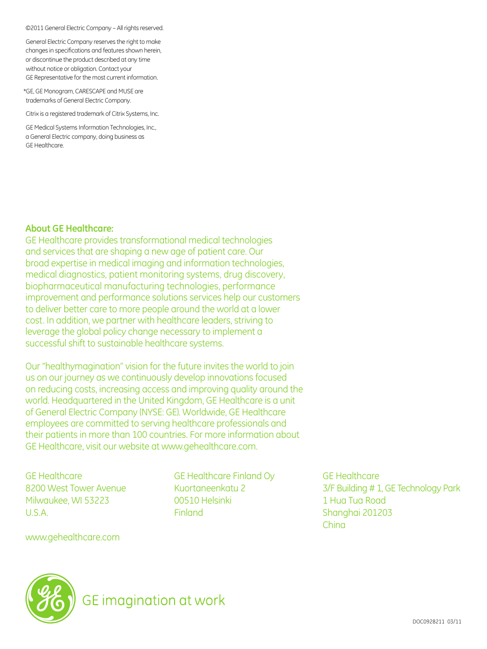 Carescape modular monitors, The next level of care | GE Healthcare CARESCAPE Modular Monitors User Manual | Page 12 / 12