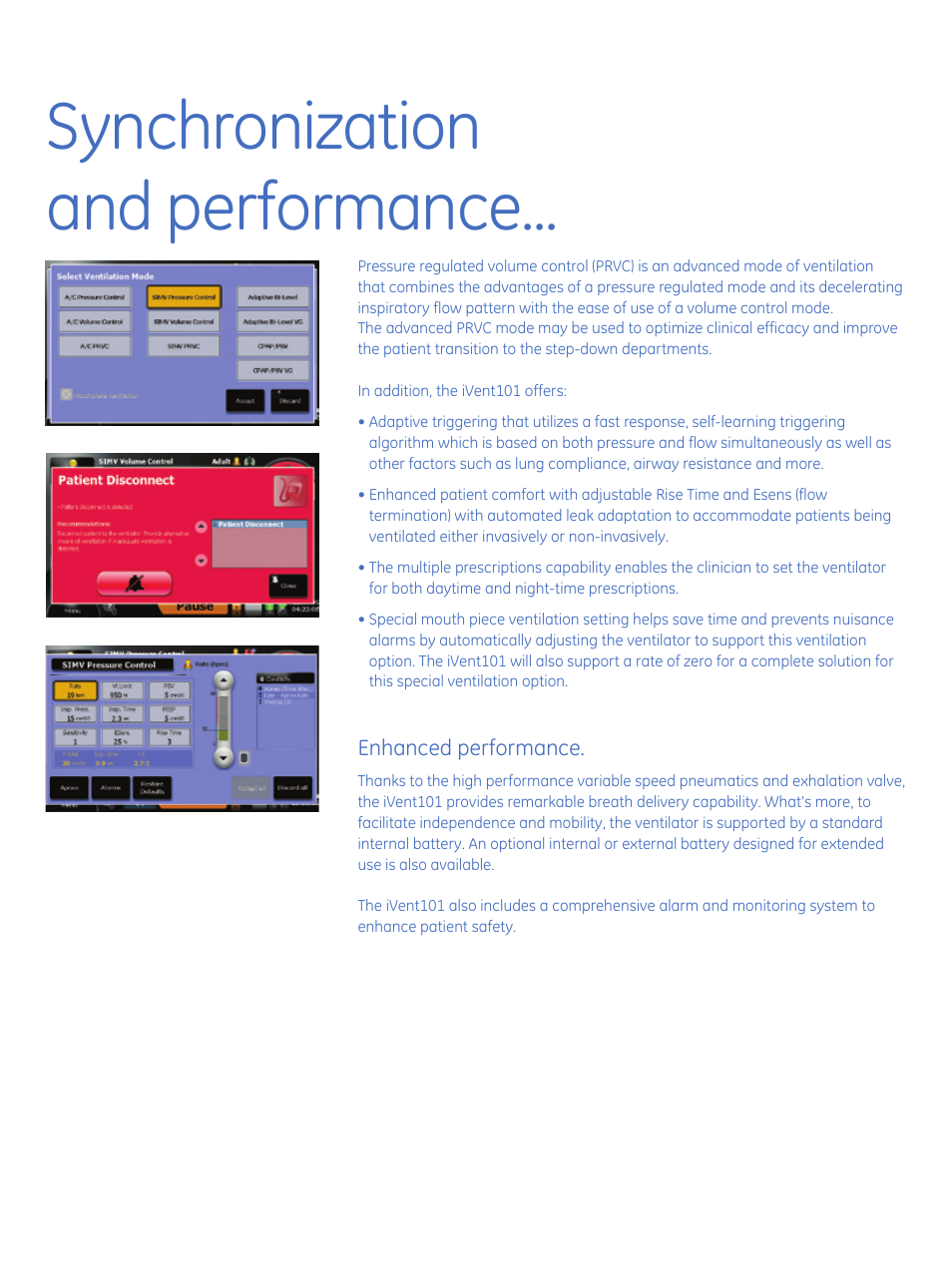 Synchronization and performance | GE Healthcare iVent101 User Manual | Page 4 / 6