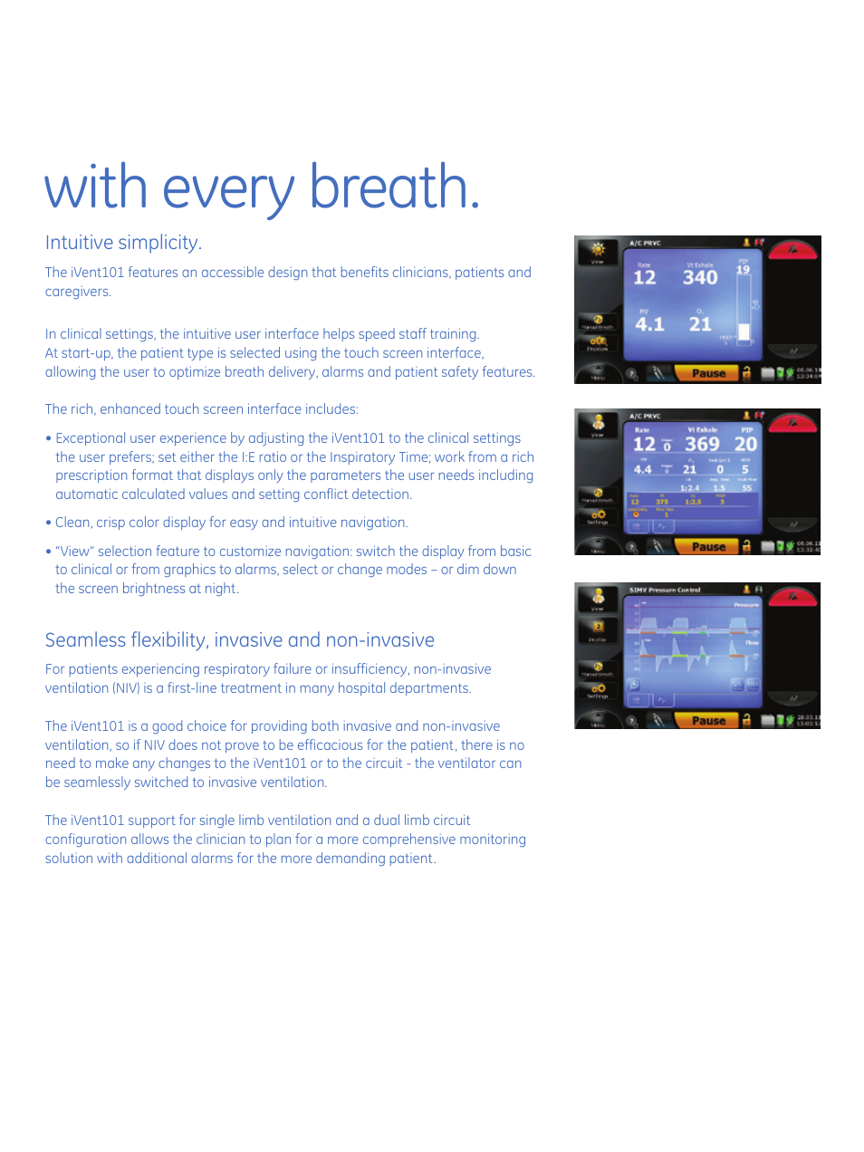 With every breath | GE Healthcare iVent101 User Manual | Page 5 / 6