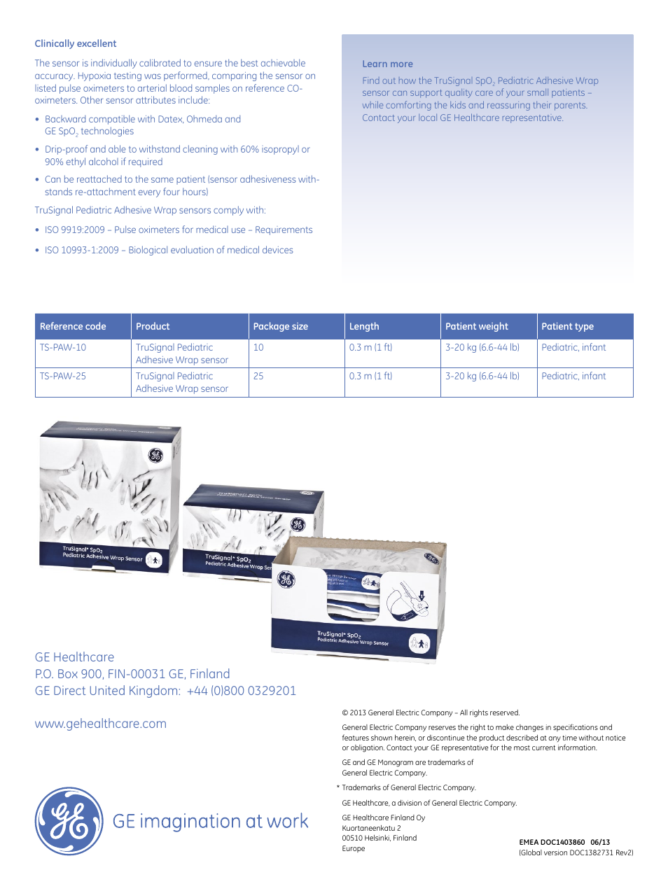 GE Healthcare TruSignal SpO2	Pediatric Adhesive Wrap	Sensor User Manual | Page 2 / 2