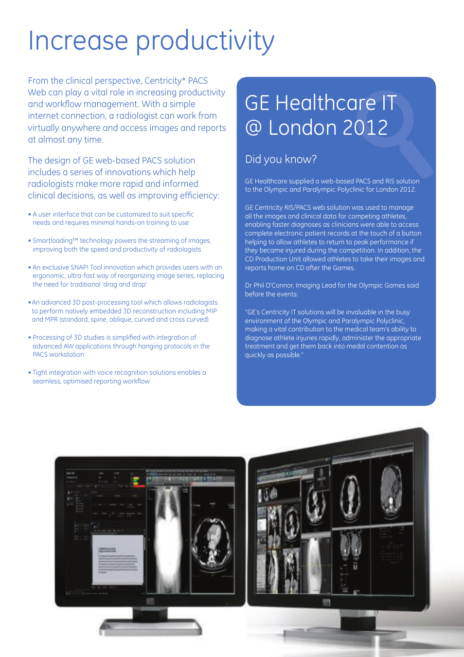 Increase productivity, Ge healthcare it @ london 2012, Did you know | GE Healthcare Centricity PACS Web User Manual | Page 4 / 8