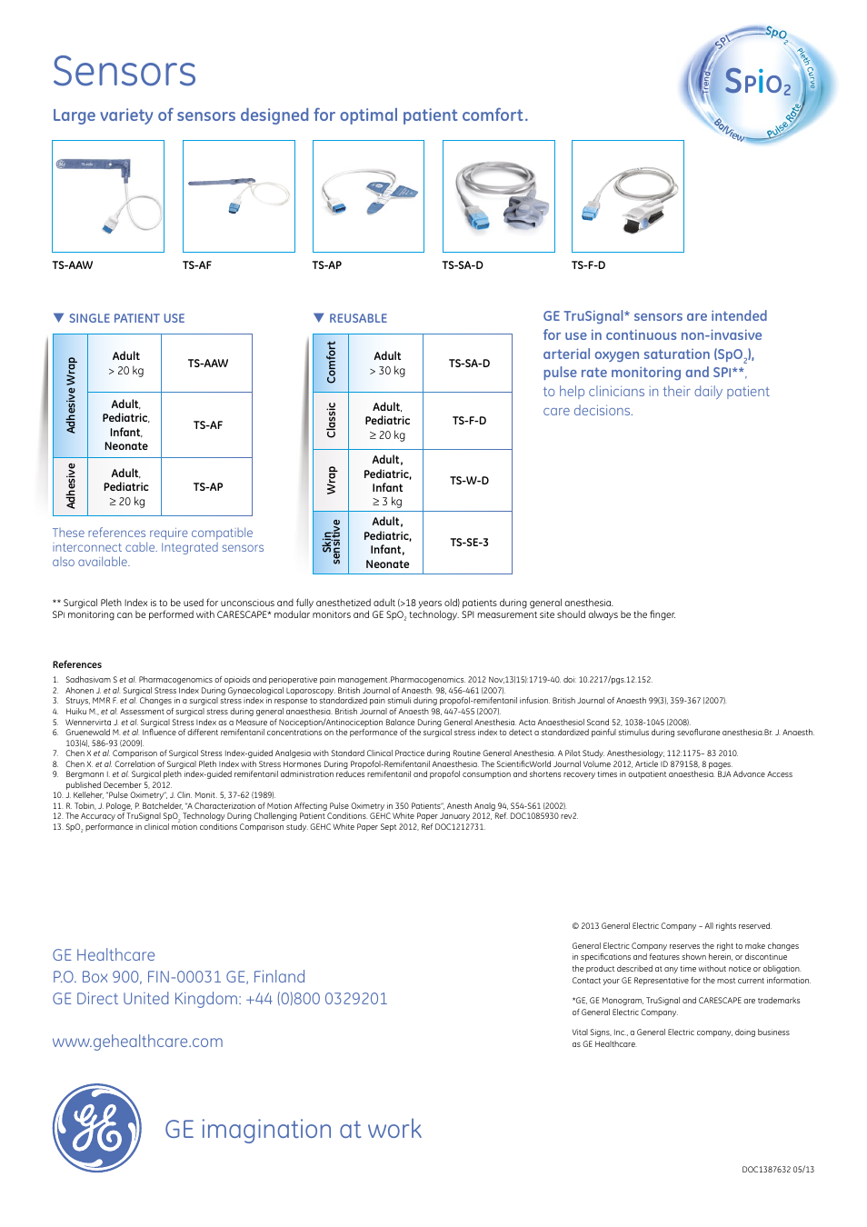 Sensors, Ge imagination at work | GE Healthcare SPiO2 Faith in Pleth User Manual | Page 3 / 3