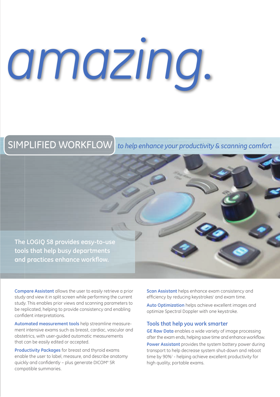 Simply amazing, Simplified workflow | GE Healthcare LOGIQ S8 User Manual | Page 4 / 6