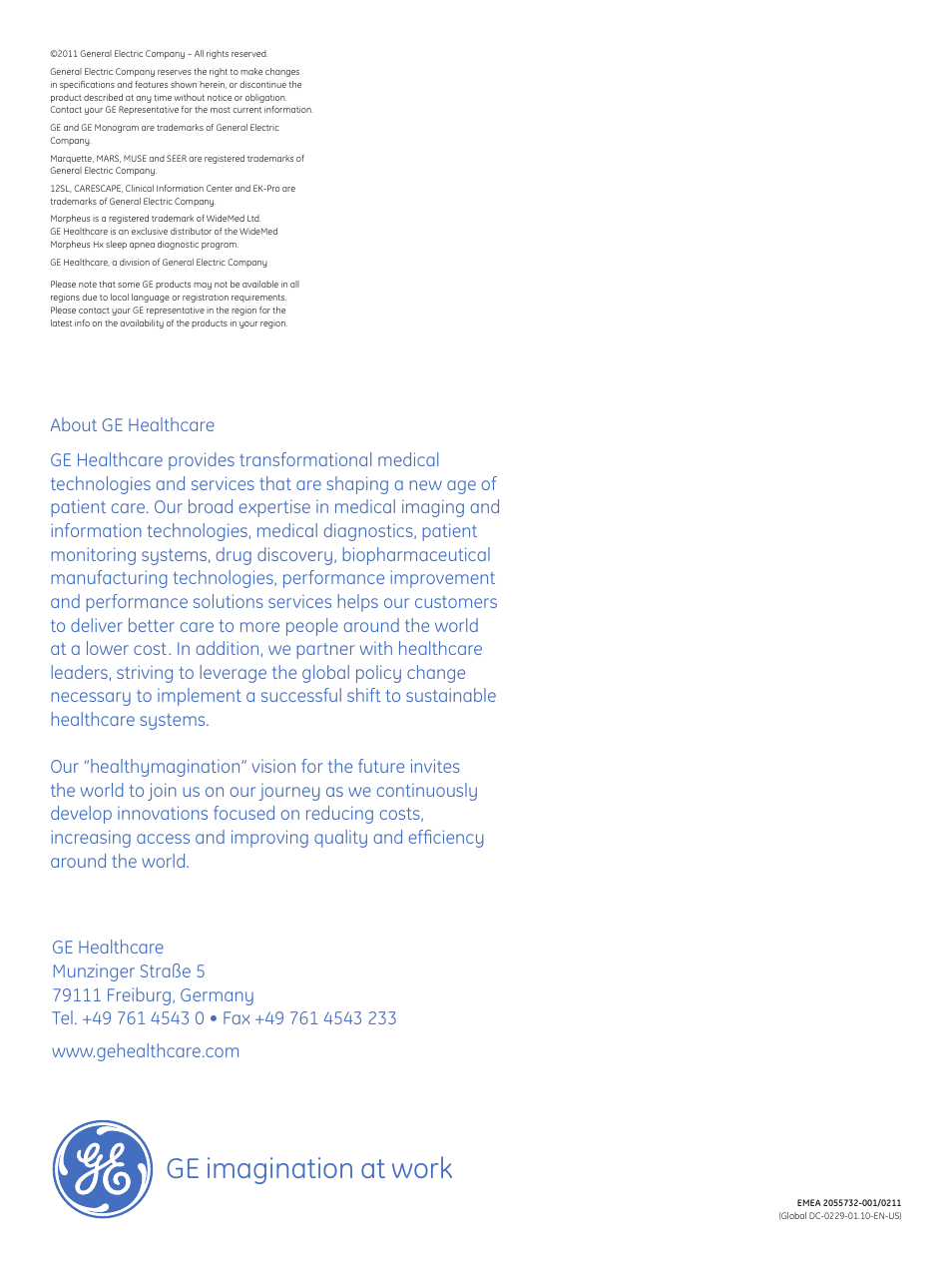 Ge imagination at work | GE Healthcare MARS VSL User Manual | Page 8 / 8