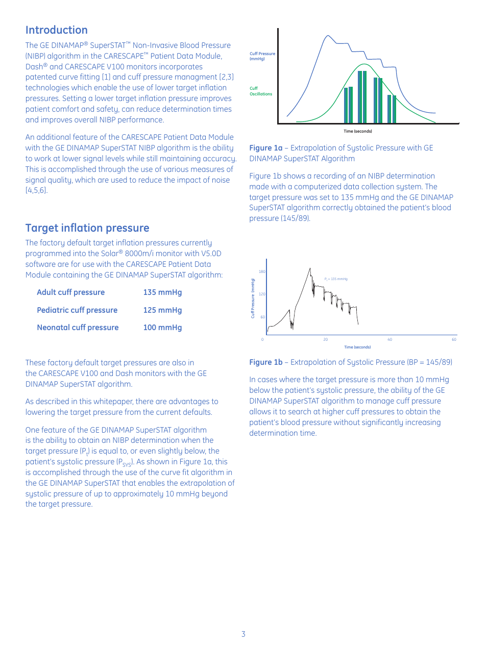 Introduction, Target inflation pressure | GE Healthcare GE DINAMAP SuperSTAT Algorithm User Manual | Page 3 / 6