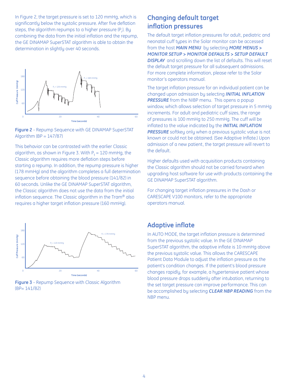 Changing default target inflation pressures, Adaptive inflate | GE Healthcare GE DINAMAP SuperSTAT Algorithm User Manual | Page 4 / 6