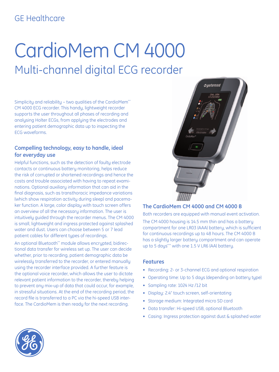 GE Healthcare CardioMem CM 4000 User Manual | 2 pages