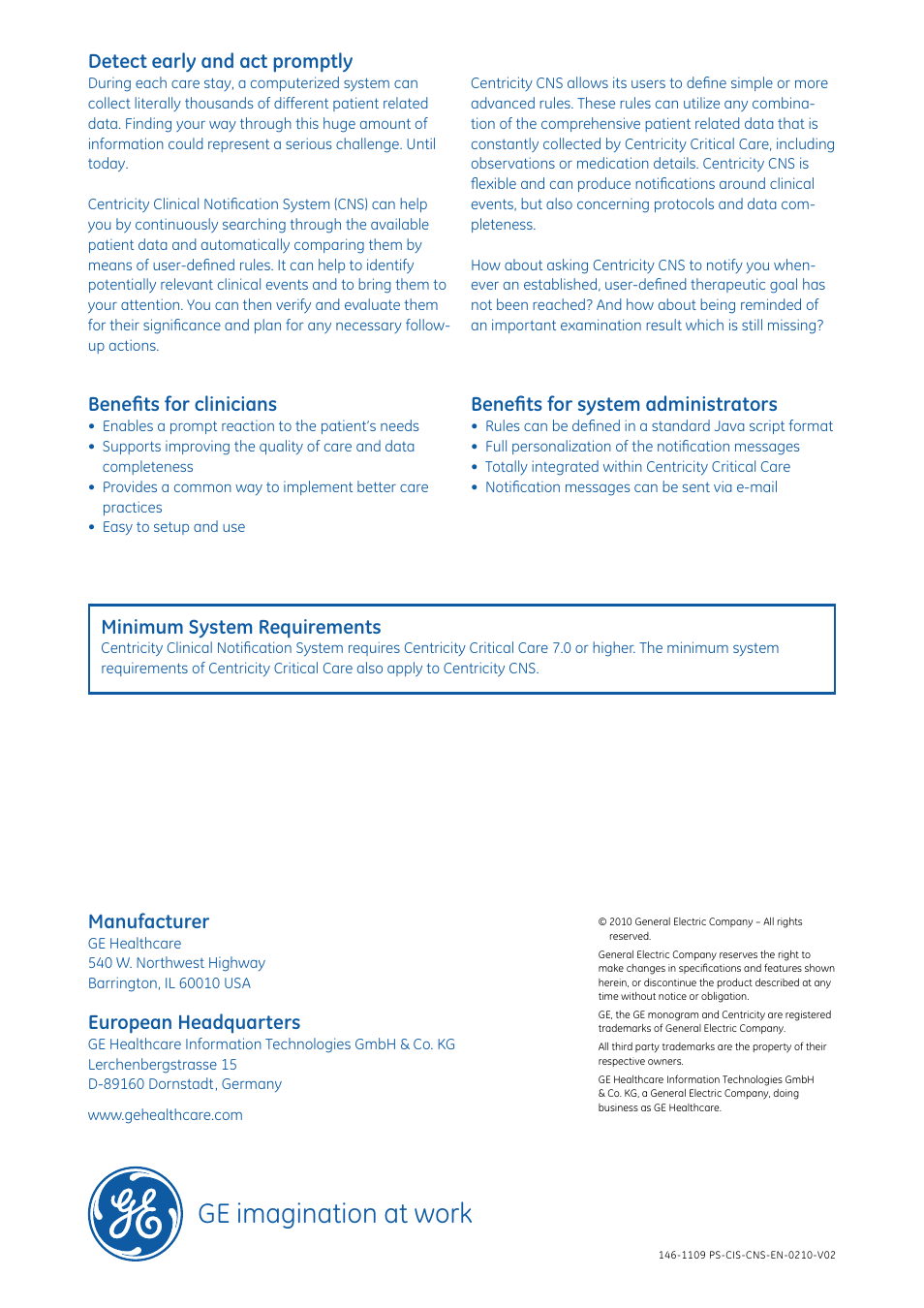 Ge imagination at work | GE Healthcare Centricity Clinical Notification System 1.0 User Manual | Page 2 / 2