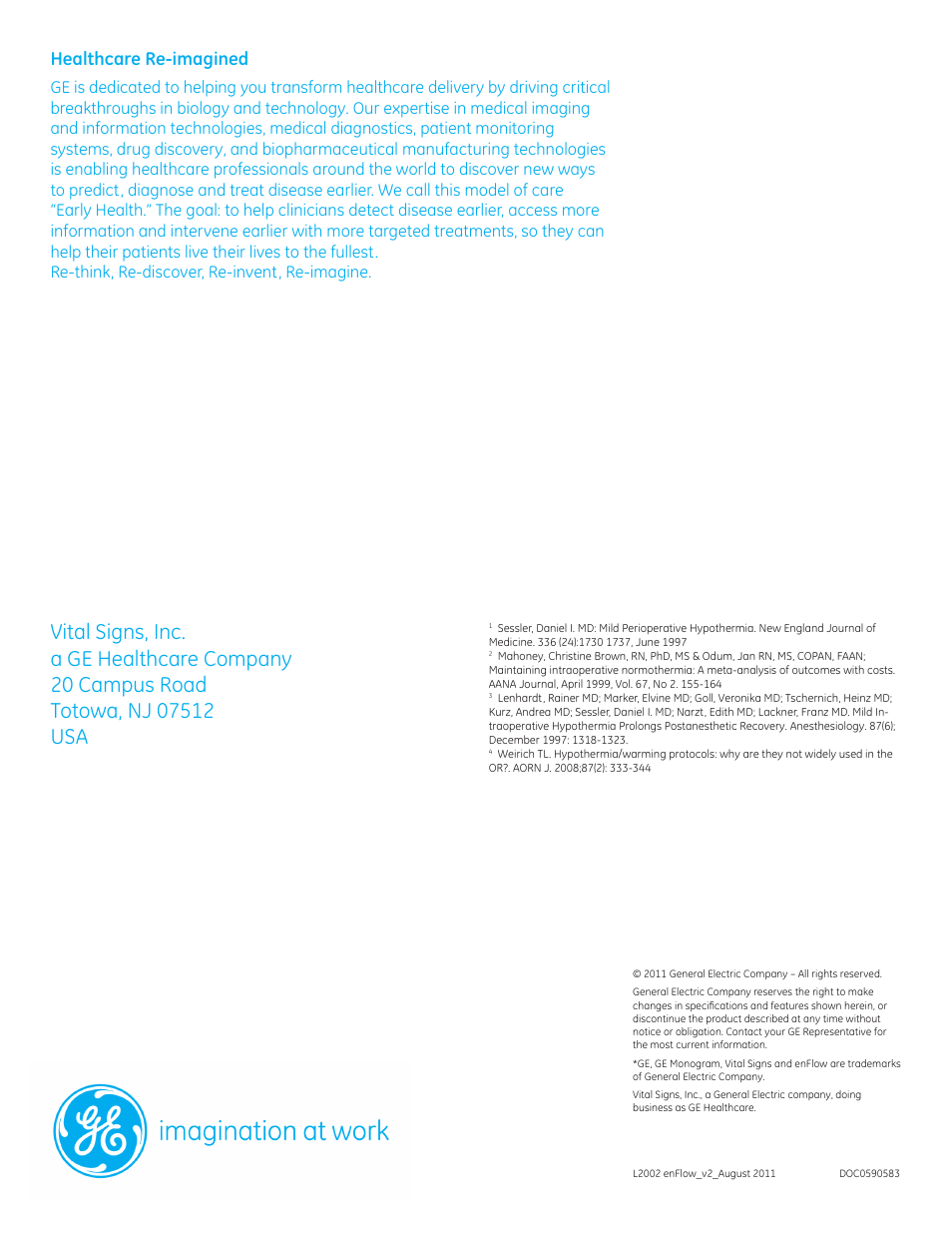 Healthcare re-imagined | GE Healthcare enFlow IV Fluid and Blood Warmer - Brochure User Manual | Page 4 / 4